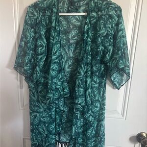 LuLaRoe Teal Feather Pattern Tunic